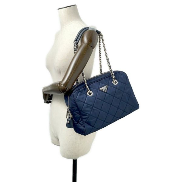 プラダ チェーンショルダーバッグ キルティング ナイロン ブラック 1BB903 PRADA バッグ ネイビー