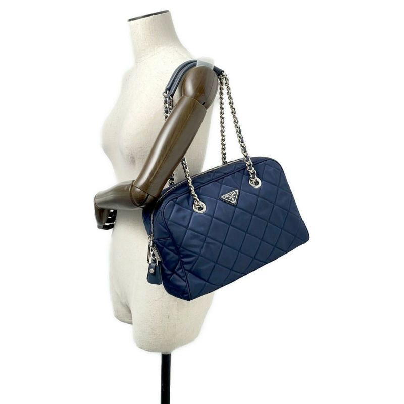 プラダ チェーンショルダーバッグ キルティング ナイロン ブラック 1BB903 PRADA バッグ ネイビー