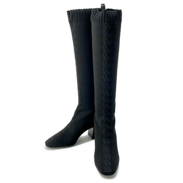 エルメス ロングブーツ フォンテーヌ60 ニット レディースサイズ37 HERMES 靴 黒