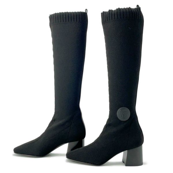 エルメス ロングブーツ フォンテーヌ60 ニット レディースサイズ37 HERMES 靴 黒