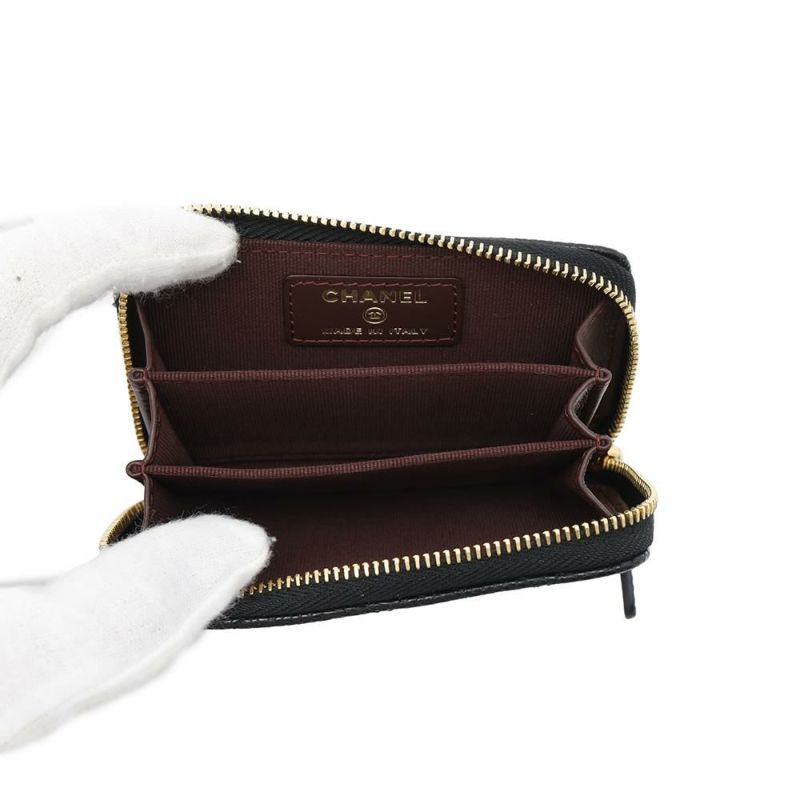 シャネル コインケース クラシック ジップコインパース マトラッセ ココマーク キャビアスキン AP0216 CHANEL カードケース 黒