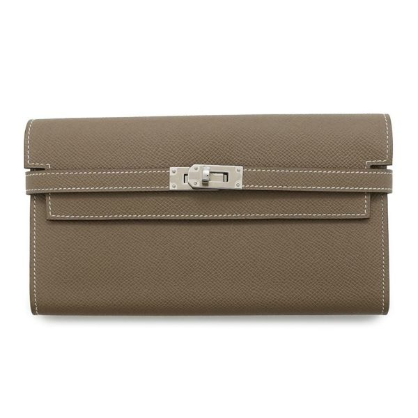 エルメス 長財布 ケリーウォレット ロング エトゥープ/シルバー金具 エプソン Y刻印 財布