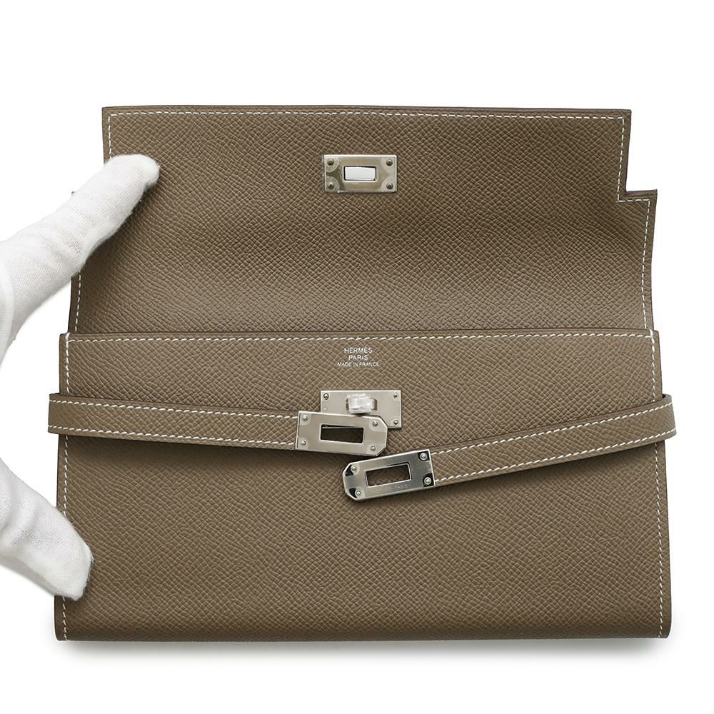 エルメス 長財布 ケリーウォレット ロング エトゥープ/シルバー金具 エプソン Y刻印 財布