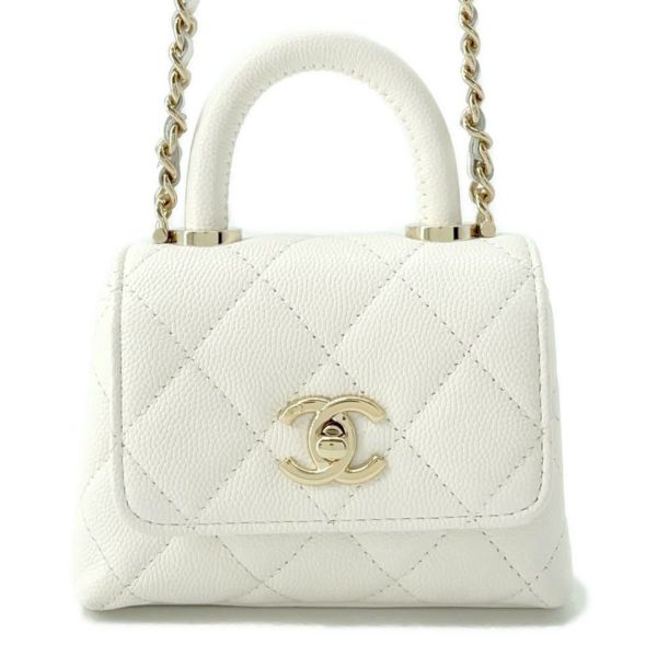 シャネル ハンドバッグ ココハンドル マトラッセ マイクロ キャビアスキン AP4245 CHANEL 2wayチェーンショルダーバッグ 白