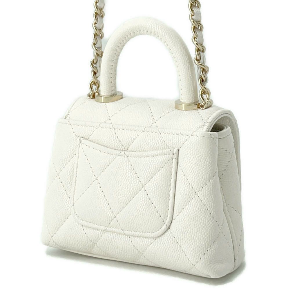 シャネル ハンドバッグ ココハンドル マトラッセ マイクロ キャビアスキン AP4245 CHANEL 2wayチェーンショルダーバッグ 白