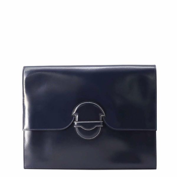 エルメス クラッチバッグ ファコ ネイビー ボックスカーフ 〇J刻印 HERMES メンズ バッグ