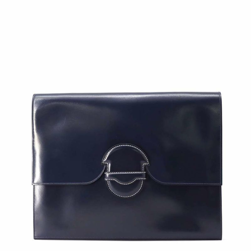 エルメス クラッチバッグ ファコ ネイビー ボックスカーフ 〇J刻印 HERMES メンズ バッグ