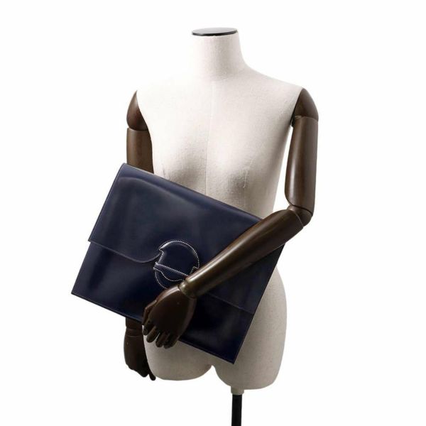 エルメス クラッチバッグ ファコ ネイビー ボックスカーフ 〇J刻印 HERMES メンズ バッグ