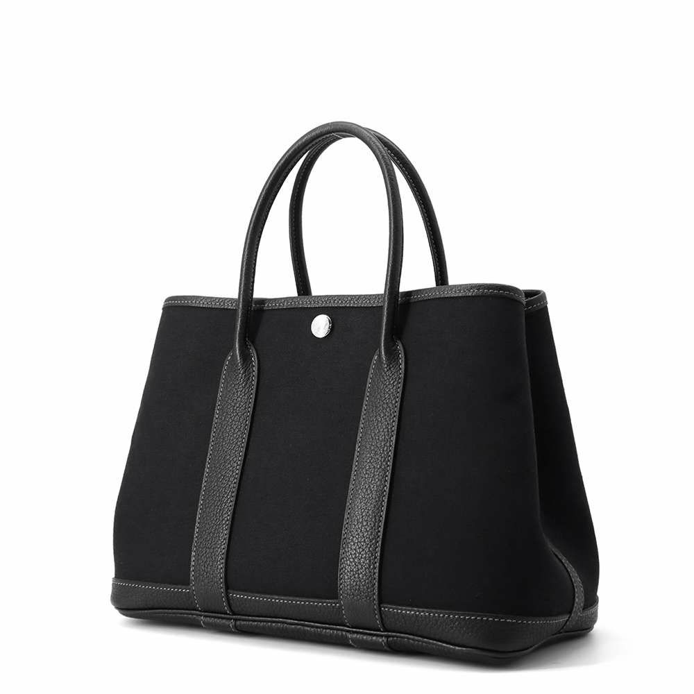 エルメス トートバッグ ガーデンパーティTPM ブラック/シルバー金具 トワルアッシュ/ネゴンダ □O刻印 HERMES Garden Party 黒