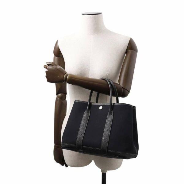 エルメス トートバッグ ガーデンパーティTPM ブラック/シルバー金具 トワルアッシュ/ネゴンダ □O刻印 HERMES Garden Party 黒