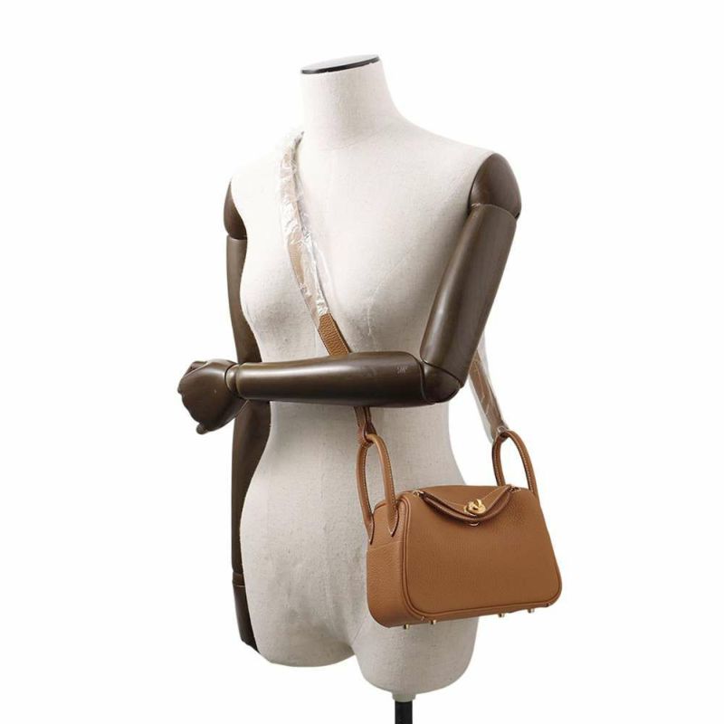 エルメス ハンドバッグ リンディ ミニ ゴールド/ゴールド金具 トリヨンクレマンス K刻印 HERMES 2wayショルダー