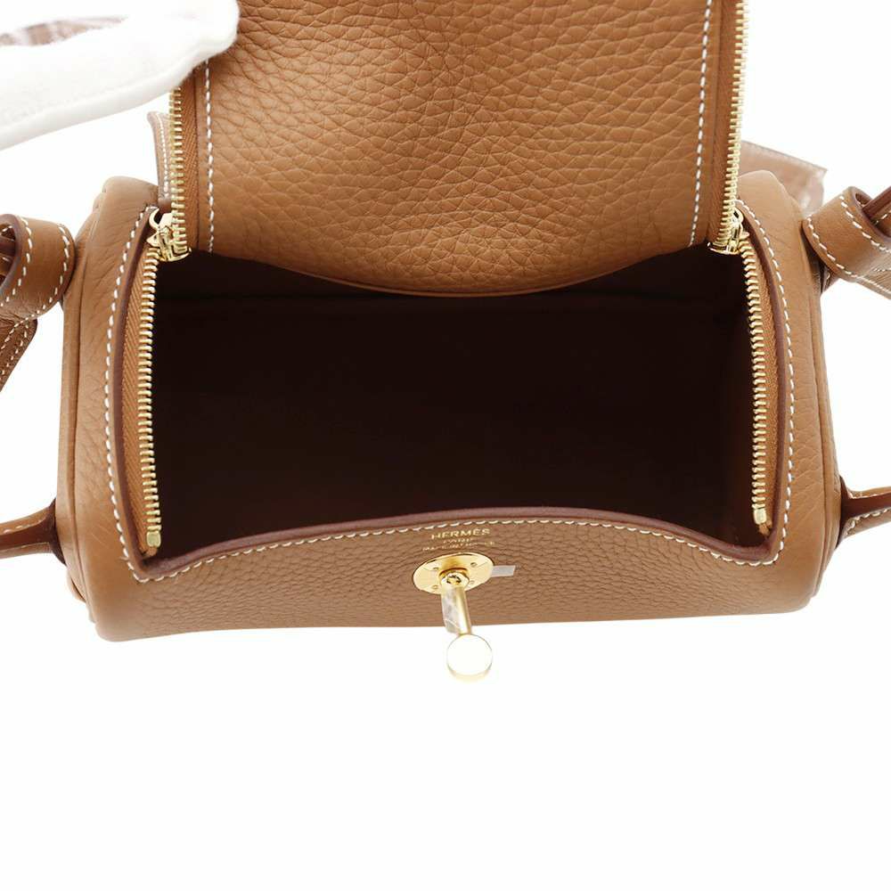 エルメス ハンドバッグ リンディ ミニ ゴールド/ゴールド金具 トリヨンクレマンス K刻印 HERMES 2wayショルダー