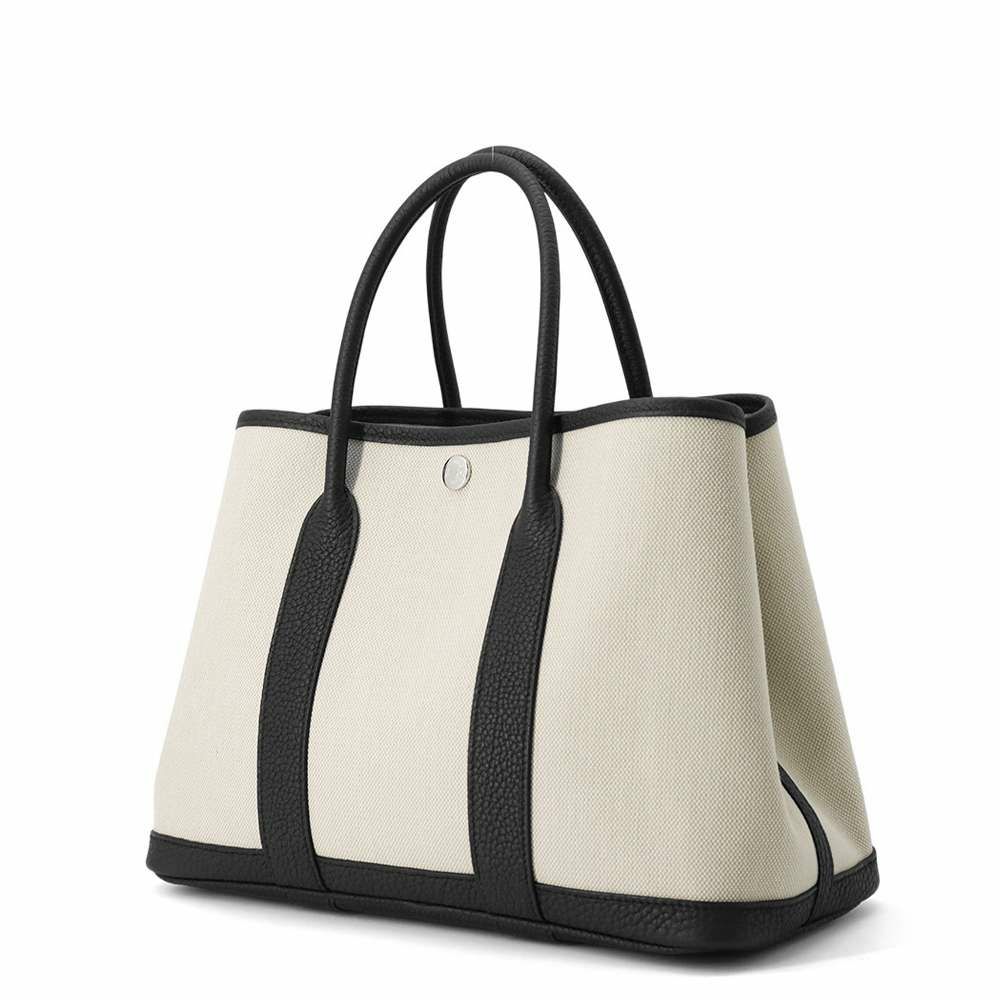 エルメス トートバッグ ガーデンパーティTPM ベージュ/ブラック/シルバー金具 トワルアッシュ/ネゴンダ K刻印 HERMES Garden Party 黒