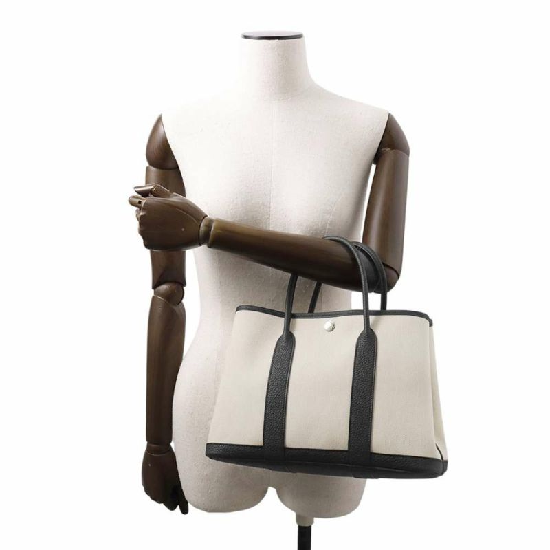 エルメス トートバッグ ガーデンパーティTPM ベージュ/ブラック/シルバー金具 トワルアッシュ/ネゴンダ K刻印 HERMES Garden Party 黒