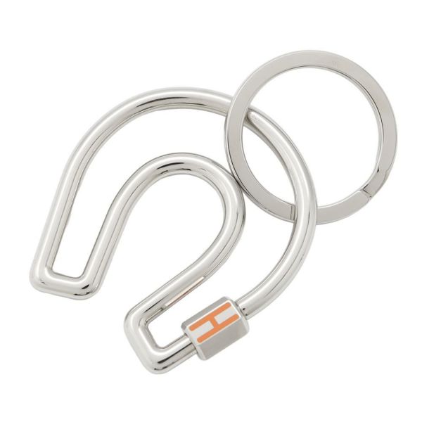 エルメス キーホルダー フェール・ア・シュヴァル Fer a Cheval オレンジ/シルバー金具 キーリング