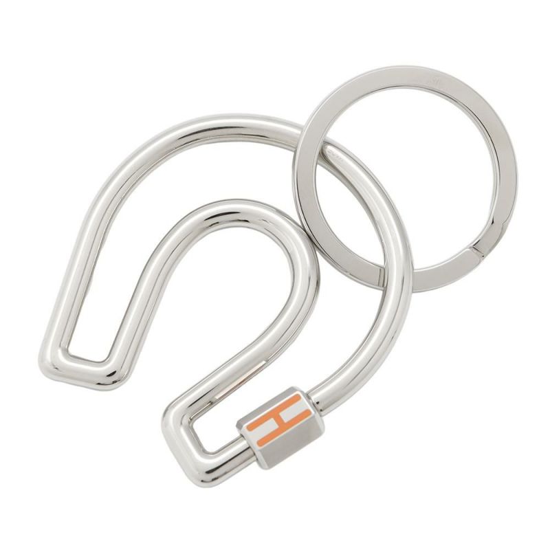 エルメス キーホルダー フェール・ア・シュヴァル Fer a Cheval オレンジ/シルバー金具 キーリング