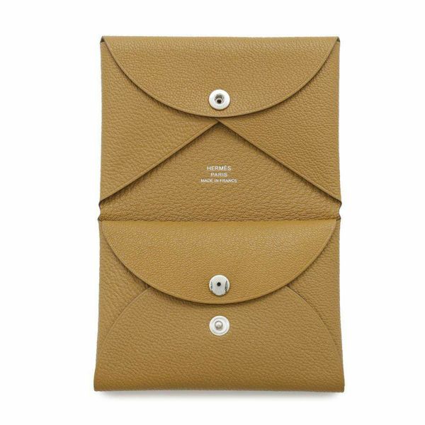 エルメス コインケース カルヴィ デュオ キャラメル/シルバー金具 シェブルミゾル W刻印 財布