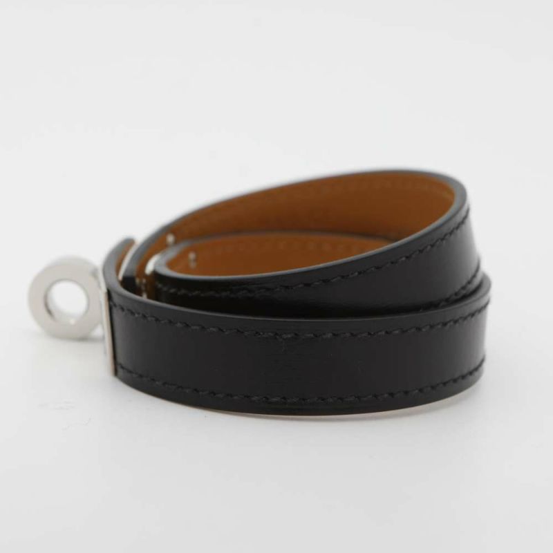 エルメス ブレスレット ケリー ドゥブルトゥール ブラック/シルバー金具 ボックスカーフ B刻印 サイズT2 黒