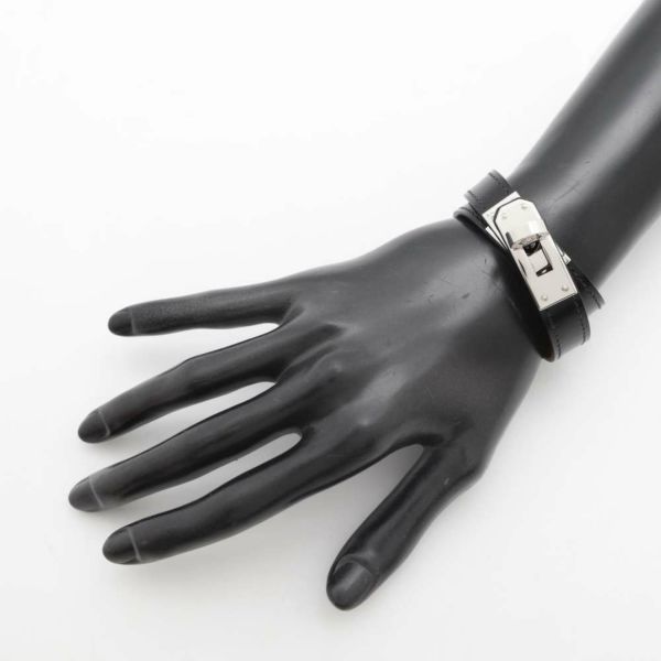 エルメス ブレスレット ケリー ドゥブルトゥール ブラック/シルバー金具 ボックスカーフ B刻印 サイズT2 黒