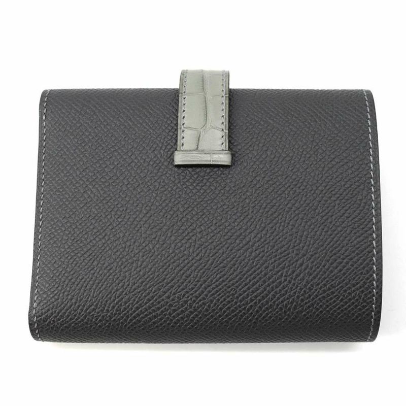 エルメス 三つ折り財布 ベアン コンビネ タッチ グラファイト/グリシマン/シルバー金具 ヴォーエプソン/アリゲーターマット B刻印