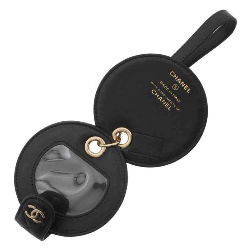 シャネル ネームタグ マトラッセ ココマーク ラムスキン CHANEL ノベルティ 黒