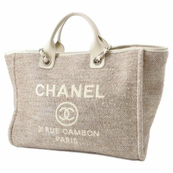 シャネル トートバッグ ココマーク ドーヴィル ファブリック レザー CHANEL 2wayハンドバッグ  ショッピングバッグ 白