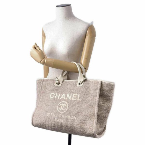 シャネル トートバッグ ココマーク ドーヴィル ファブリック レザー CHANEL 2wayハンドバッグ  ショッピングバッグ 白