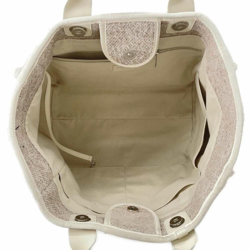 シャネル トートバッグ ココマーク ドーヴィル ファブリック レザー CHANEL 2wayハンドバッグ  ショッピングバッグ 白