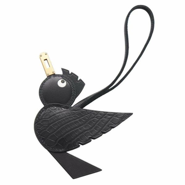 エルメス チャーム バーディ ブラック/ゴールド金具 アリゲーターマット/スイフト/シェーブルミゾル/トゴ/タデラクト B刻印 黒