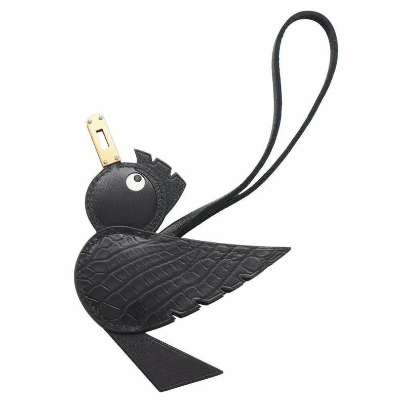 エルメス チャーム バーディ ブラック/ゴールド金具 アリゲーターマット/スイフト/シェーブルミゾル/トゴ/タデラクト B刻印 黒