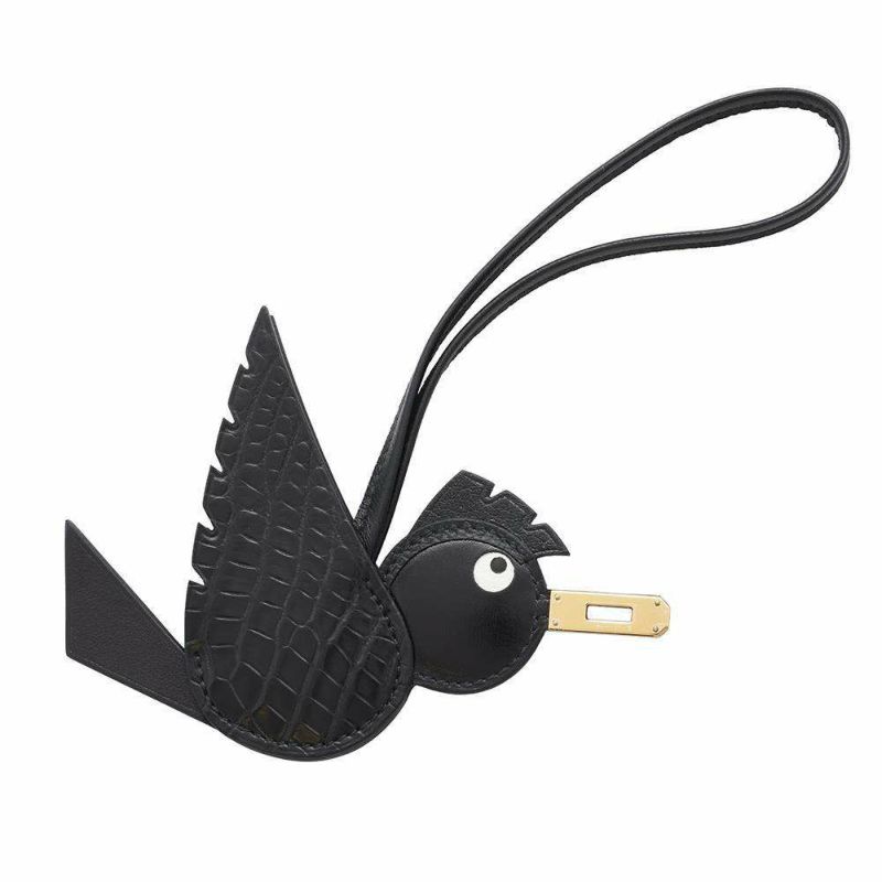 エルメス チャーム バーディ ブラック/ゴールド金具 アリゲーターマット/スイフト/シェーブルミゾル/トゴ/タデラクト B刻印 黒