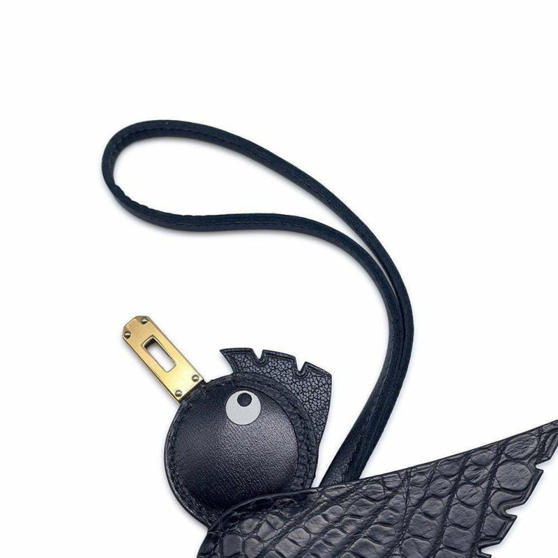 エルメス チャーム バーディ ブラック/ゴールド金具 アリゲーターマット/スイフト/シェーブルミゾル/トゴ/タデラクト B刻印 黒