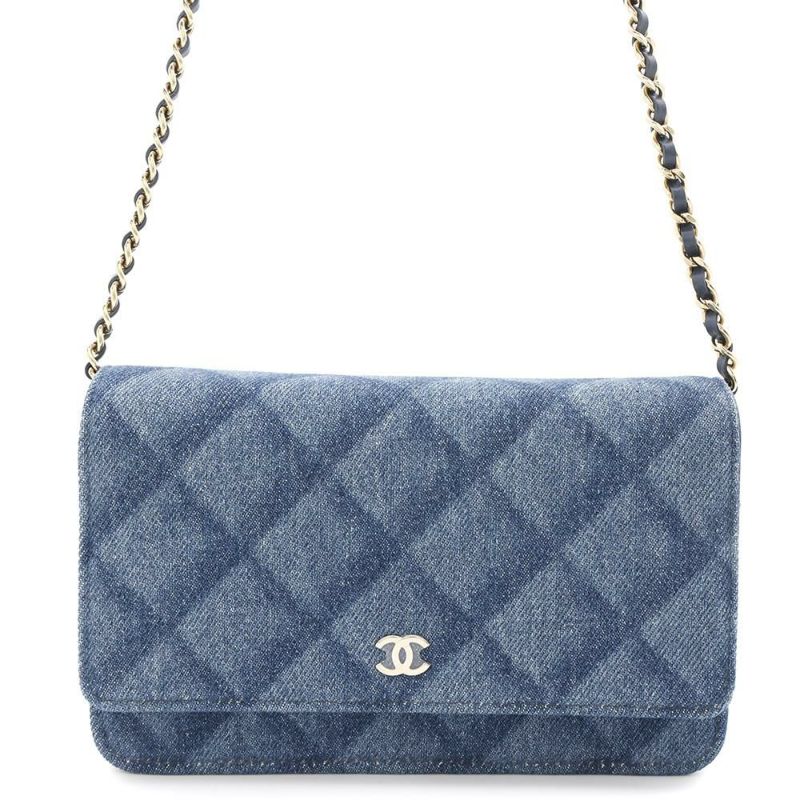 シャネル チェーンウォレット マトラッセ ココマーク デニム A33814 CHANEL 財布
