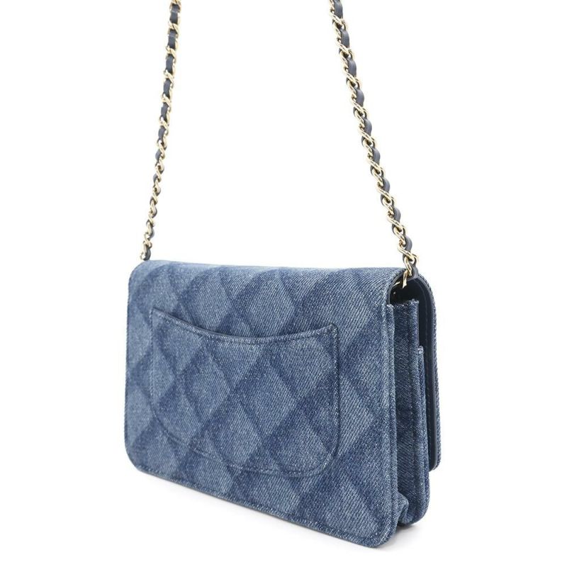 シャネル チェーンウォレット マトラッセ ココマーク デニム A33814 CHANEL 財布