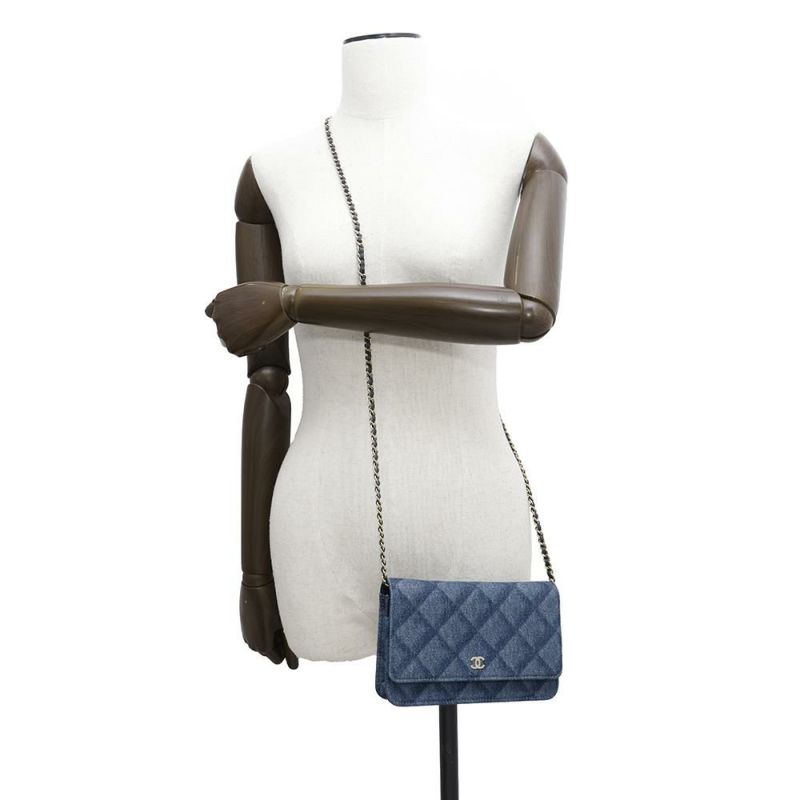 シャネル チェーンウォレット マトラッセ ココマーク デニム A33814 CHANEL 財布