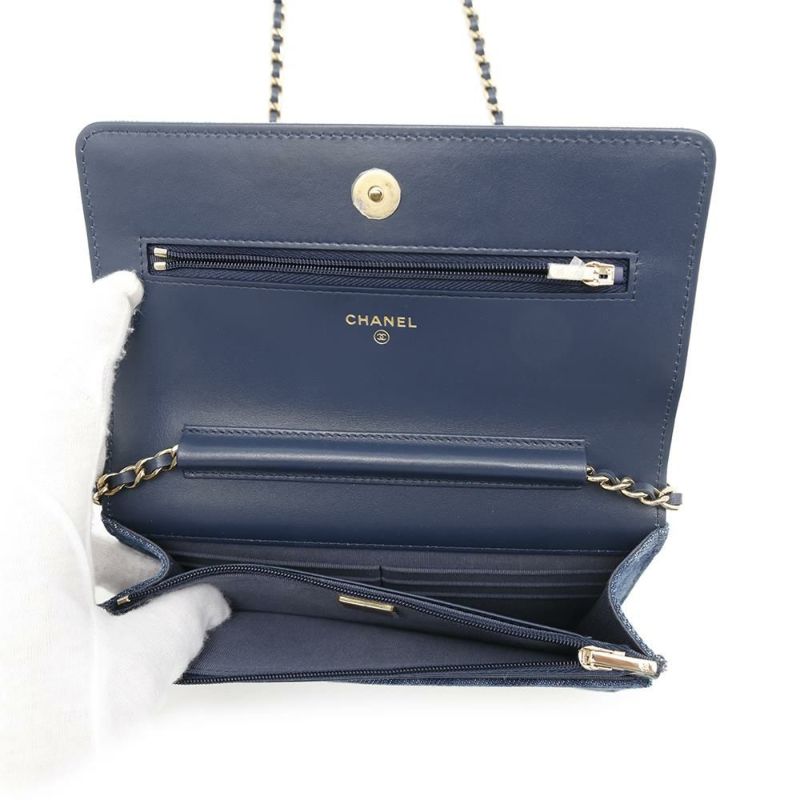 シャネル チェーンウォレット マトラッセ ココマーク デニム A33814 CHANEL 財布