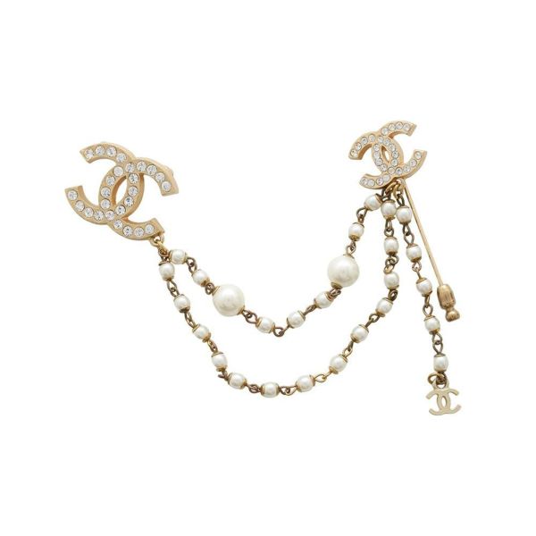 シャネル ブローチ ココマーク ラインストーン フェイクパール 2連ブローチ 01 P CHANEL アクセサリー