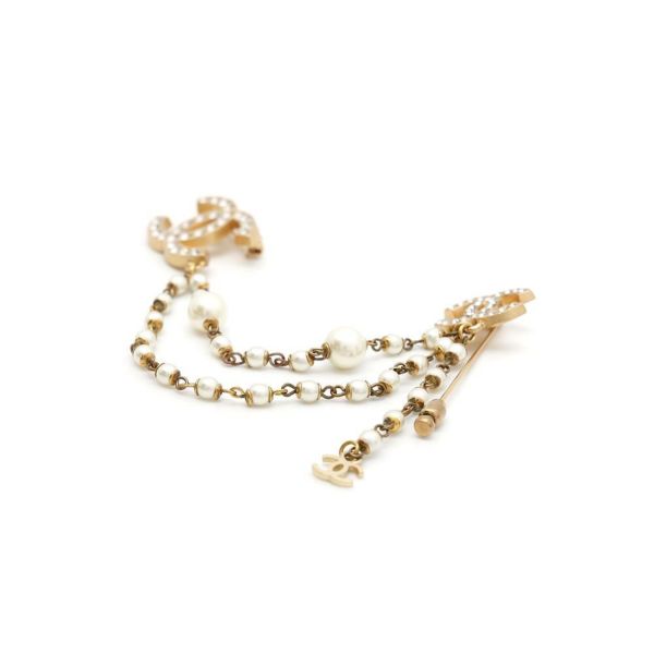 シャネル ブローチ ココマーク ラインストーン フェイクパール 2連ブローチ 01 P CHANEL アクセサリー