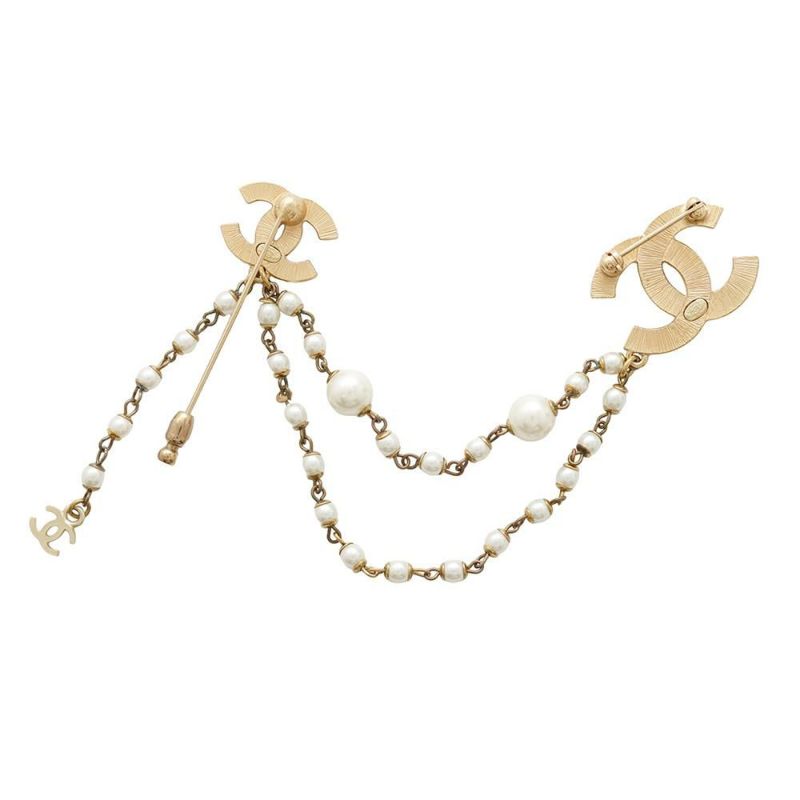 シャネル ブローチ ココマーク ラインストーン フェイクパール 2連ブローチ 01 P CHANEL アクセサリー