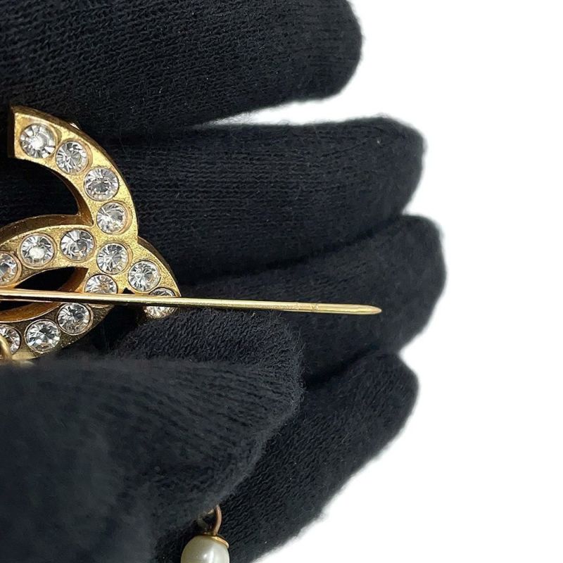 シャネル ブローチ ココマーク ラインストーン フェイクパール 2連ブローチ 01 P CHANEL アクセサリー