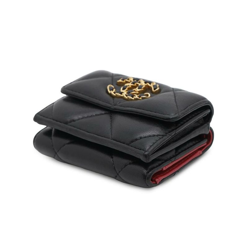 シャネル 三つ折り財布 キルティング ココマーク シャネル19 スモール フラップ ウォレット ラムスキン AP1789 CHANEL 黒