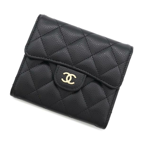シャネル 三つ折り財布 クラシック スモール フラップ ウォレット キャビアスキン AP0231 CHANEL 黒