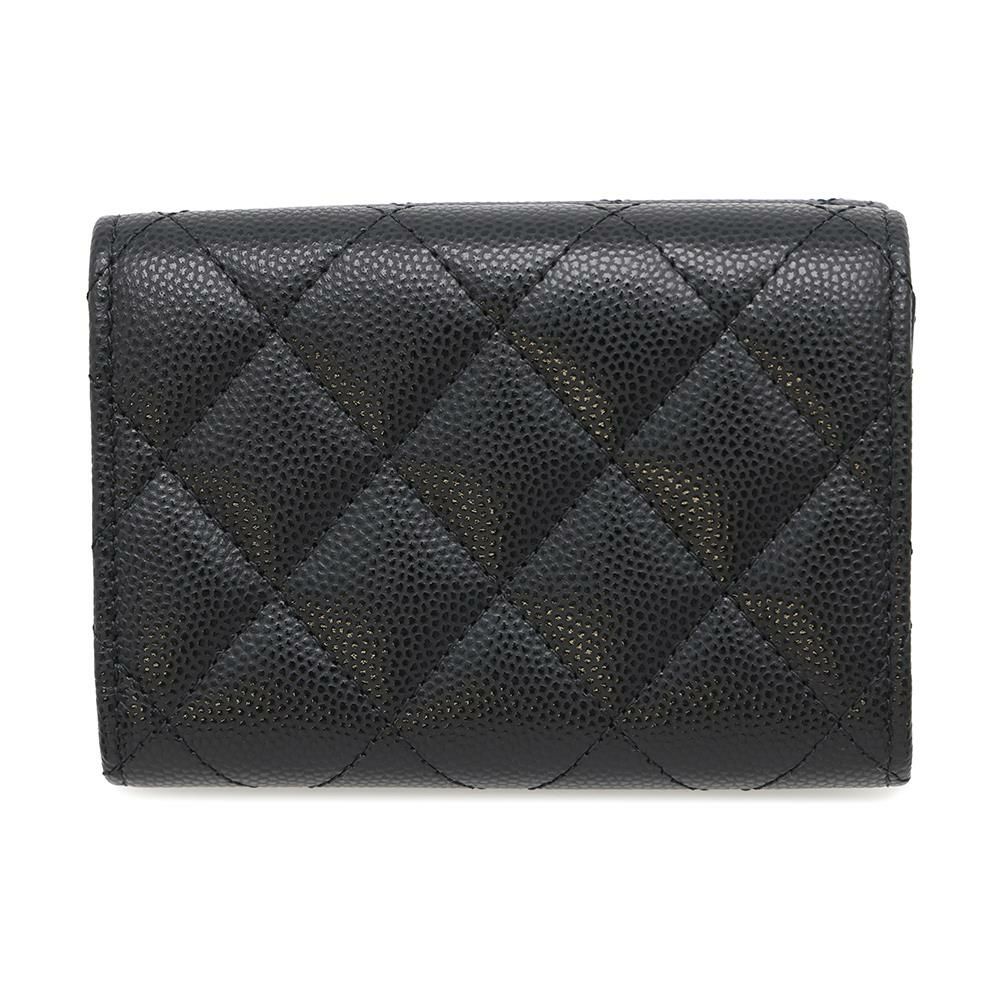 シャネル 三つ折り財布 マトラッセ ココマーク コンパクトウォレット キャビアスキン AP4084 CHANEL 財布 黒