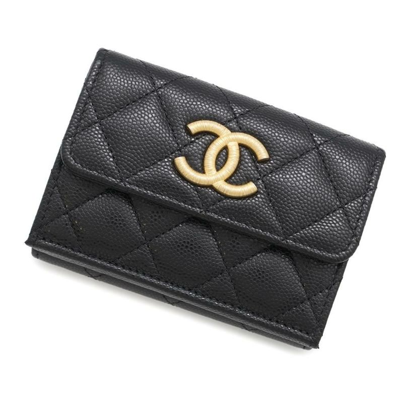 シャネル 三つ折り財布 マトラッセ ココマーク スモール フラップ ウォレット キャビアスキン AP3518 CHANEL 黒