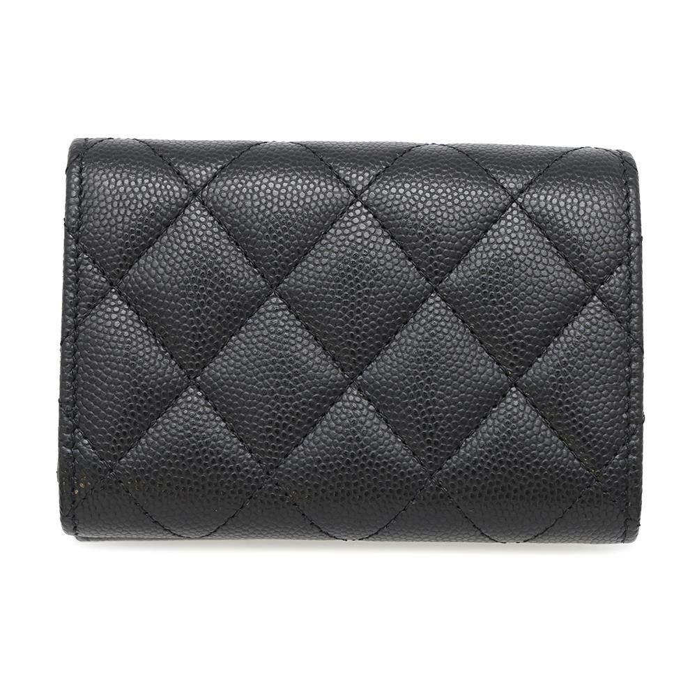 シャネル 三つ折り財布 マトラッセ ココマーク スモール フラップ ウォレット キャビアスキン AP3518 CHANEL 黒