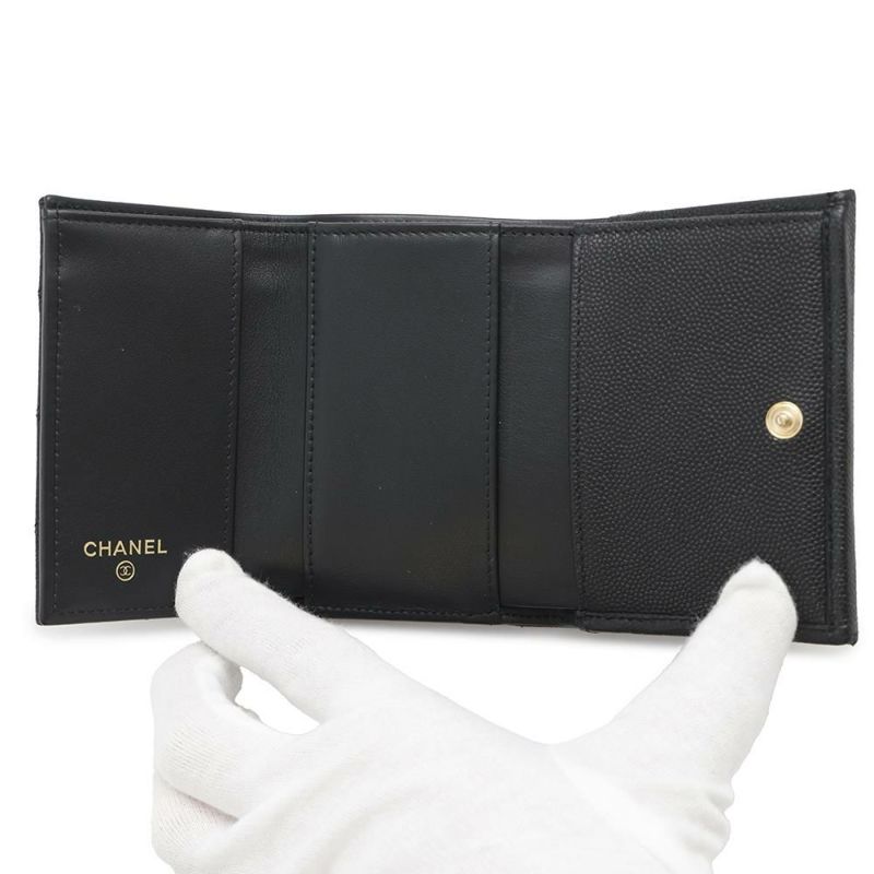 シャネル 三つ折り財布 マトラッセ ココマーク スモール フラップ ウォレット キャビアスキン AP3518 CHANEL 黒