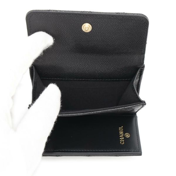 シャネル 三つ折り財布 マトラッセ ココマーク スモール フラップ ウォレット キャビアスキン AP3518 CHANEL 黒