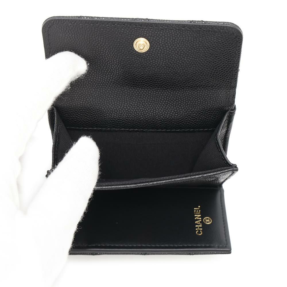 シャネル 三つ折り財布 マトラッセ ココマーク スモール フラップ ウォレット キャビアスキン AP3518 CHANEL 黒