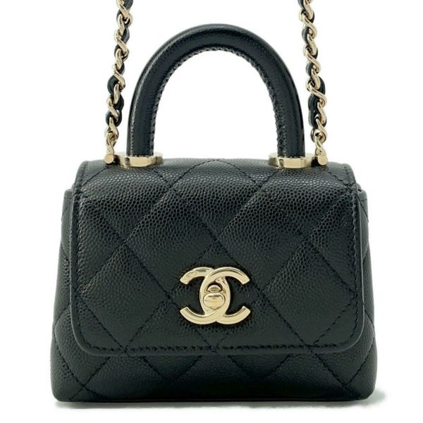 シャネル チェーンショルダーバッグ ココハンドル マトラッセ マイクロ キャビアスキン AP4245 CHANEL 2way 黒