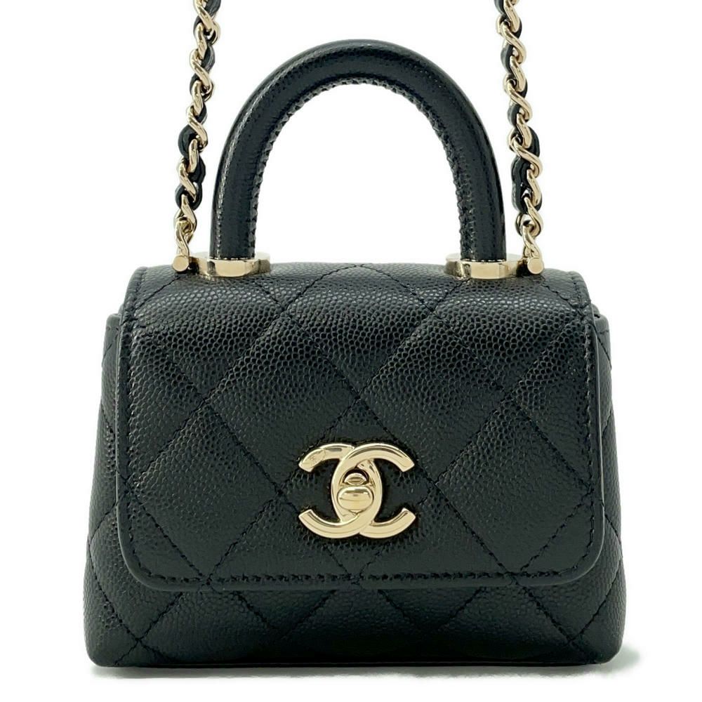 シャネル チェーンショルダーバッグ ココハンドル マトラッセ マイクロ キャビアスキン AP4245 CHANEL 2way 黒